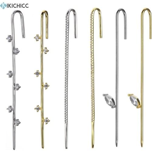 Kikichicc 925 Sterling Silver Luxury Thread Ear Pin Long line Earring Cuff Earrings Clips Crystal CZ Zircon Pearl Jewelry