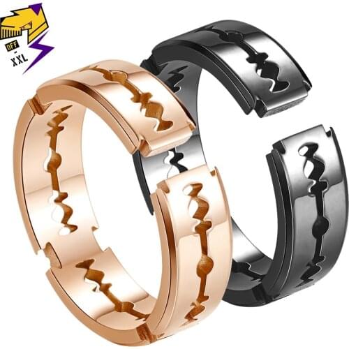 Rock Roll Titanium Steel Razor Blade Rings Rose gold Silver Color Black Biker Ring for Men Signet Finger Anillo Jewelry