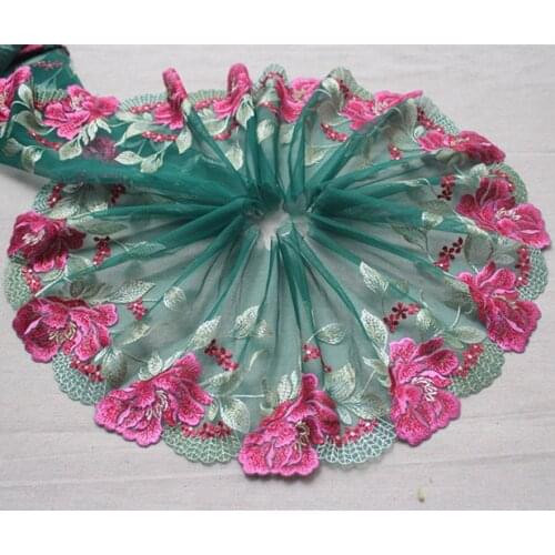 7.08"18cm(2yards/lot) Embroidered Floral Tulle Lace Trim ,Mesh Embroidery Lace Trim