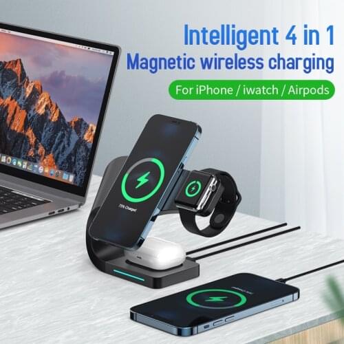 15W 3 in 1 Magnetic Fast Wireless Charger For Magsafe Iphone 11 12 Pro MAX For Apple Watch AirPods Por Charging 2021 Creativity