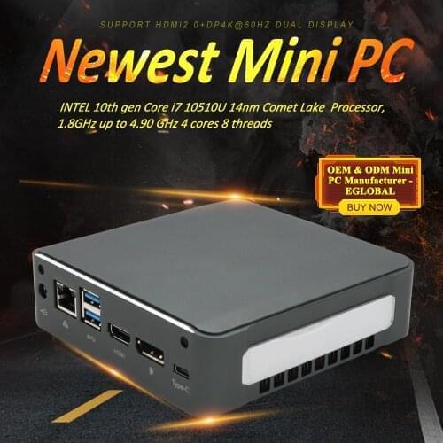 Eglobal Mini PC Windows10 Intel i7-10510U I5-10210U 2*DDR4 M.2 Nuc Ultra Compact PC Barebone Computer Type-C 4K 60Hz HDMI2.0 DP