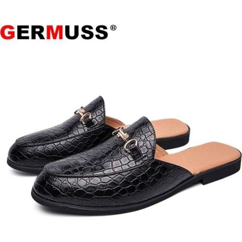 Fashion Luxury Men Half Loafers Crocodile Pu Leather Slippers Breathable Mules for Man Outdoor Lightweight Half Shoes