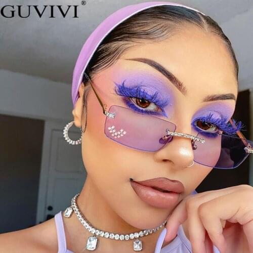 Rimless Vintage Sunglasses Women Shades Retro Gradient Color Heart Diamond Eyeglasses Men Luxury Brand Designer Eyewear UV400