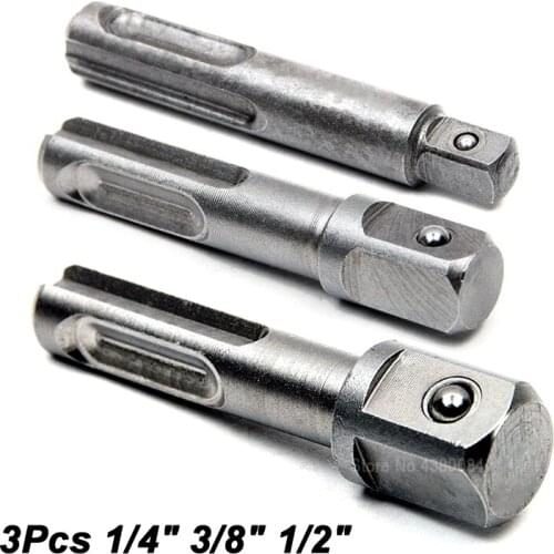 3Pcs Set SDS Plus Adapters Connectors 1/4" 3/8" 1/2" Socket Driver Drills Bit Hammer Drill Accessories Tools Chuck Adaptor Bits