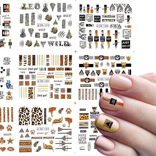12 Designs Nail Sticker Slider Tattoo Leopard Series Pattern Water Decal Wraps Nail Art Decor Beauty Foil Manicure 2020 New