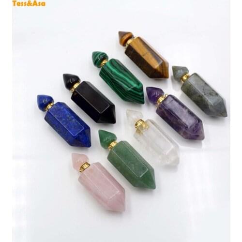 Natural rose quartzs Crystal pillar Perfume Bottle Pendant Gems-stone essential oil diffuser labradorite vial for necklace