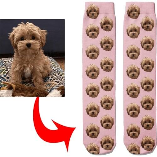 Custom Print Your Photo Pet Face Socks Men Women Custom DIY Creative Colorful Gift Socks Funny Novelty Kawaii Casual Long Socks