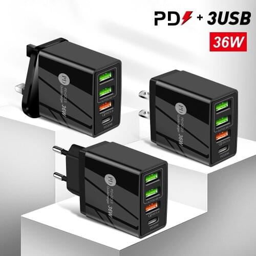 New 3usb+pd high-power 36w fast charge charging head European standard pd multi-port charger qc3.0 charging head