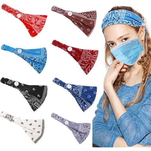 New Soft Cotton Button Hair Band Headpiece Wide Stretch Headband Sports Hairband Women Pattern Print Turban Cap