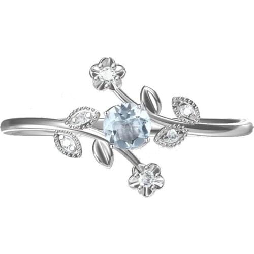 Solid 10k White Gold Natural Diamonds Engagement Wedding Ring Flower Leaf Women Ring Fine Jewelry Trendy