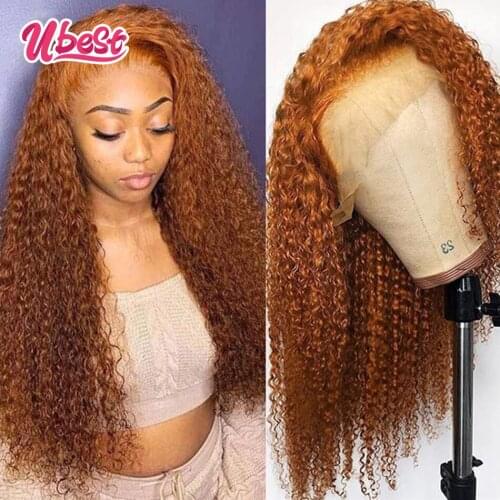 Orange Jerry Curly Transparent Lace Frontal Wigs for Women Peruvian Curly Lace Front Human Hair Wig Dark Highlights Lace Wigs