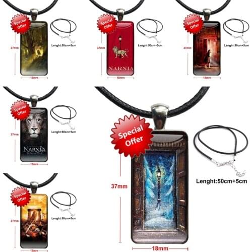 Real The Chronicles Of Narnia Black Fashion Glass Cabochon Pendant Necklace Women Steel Color Choker Rectangle Necklace For