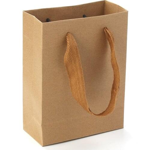 Kraft Paper Bags 16*12cm Wedding Party Gift Bags Rectangle Brown Ideal For Take Away Fast Food And More With Hand rope, 2Pcs