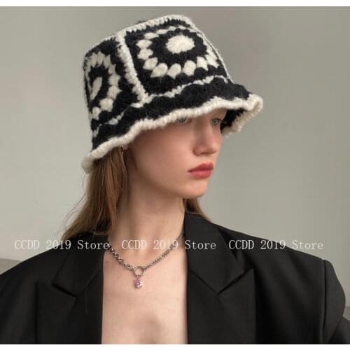 New Panama 2021 Fashion Brand Wool Hats Pure Cotton Winter Hat Foldable Sun Cap Hollow Crochet Knitting Multicolor Bucket Hat