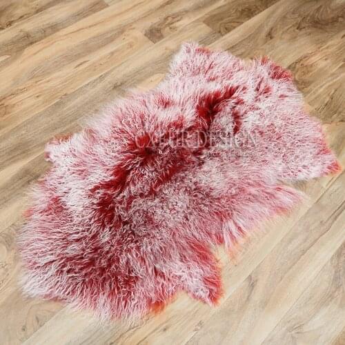 CX-D-60 Long Hair Mongolian Lamb Fur Throw Blankets Real Fur Carpet
