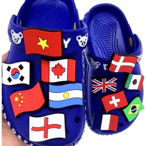 10PCS/Mix National Flag Shoes Charms Siliocne Soft Decoration For Croc DIY Wristband Backpack Accessories For Kids Gifts