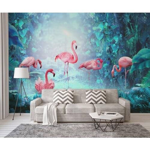 Custom background wallpaper simple tropical rainforest flamingo living room bedroom background wallpaper 3d wallpaper mural