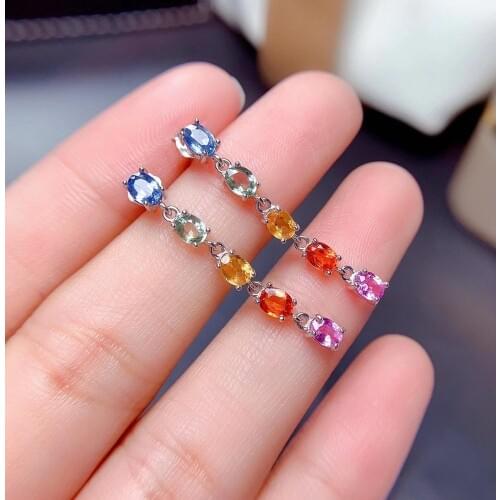 The Best Wedding Gift 100% Real Natural Sapphire Earring 925 Sterling Silver