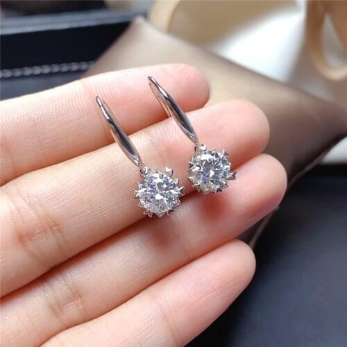 Silver Total 2 Carat Excellent Cut Round Diamond Test Passed Good Clarity D Color Moissanite Drop Earrings Silver 925 Jewelry