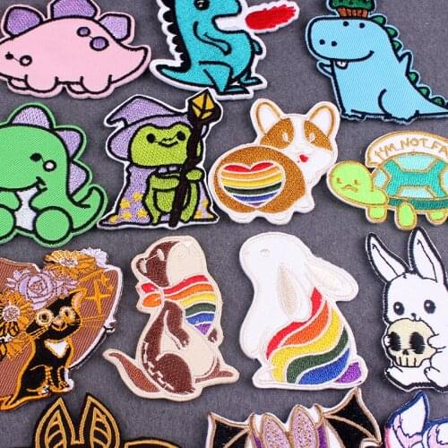 Cartoon Animal Iron On Patches For Clothing Stripes Funny Dinosaur Embroidered Patches On Clothes Cute Things Clothes Patches