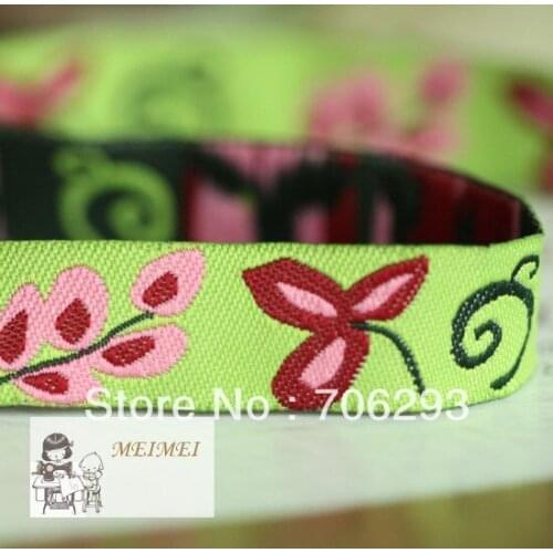 Zakka handmade accessories ribbon laciness 16mm powder green flowers and plants Cartoon ribbon woven Jacquard Ribbon
