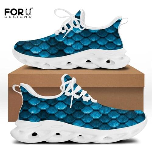 FORUDESIGNS Womens Casual Sneakers Mermaid Printing Female Summer Mesh Flats Shoes Comfortable Soft Lace-up Walking Footwear