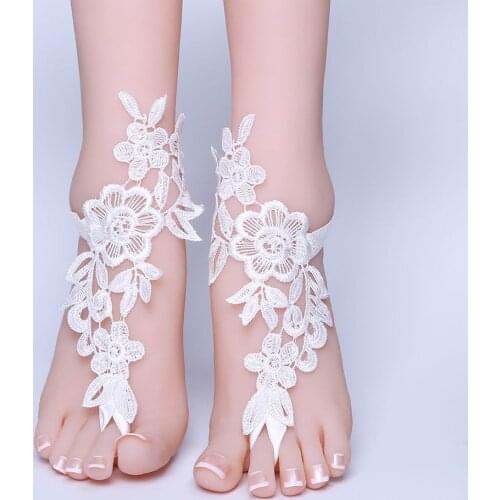 2019 NEW Foot Chain Lace Ankle Bracelet Bridal Beach Wedding Barefoot Sandals Women White