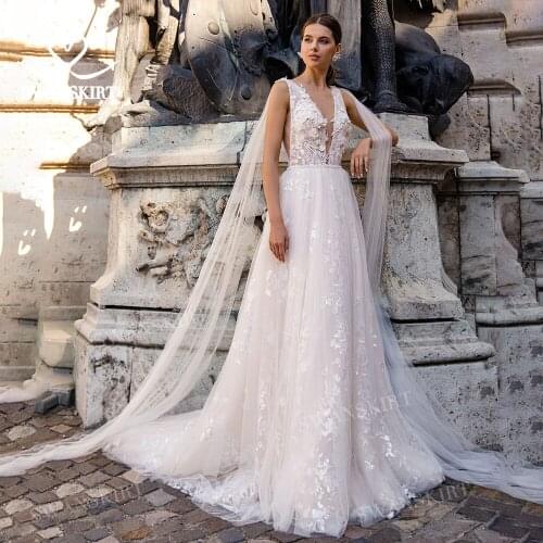 Boho Sleeveless Wedding Dress 2021 Appliques V-neck Open Back Bridal Gown Princess SwanSarah AG08 Plus Size Vestido De Novia