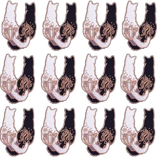 Pulaqi 10PCS Black And White Cat Patch Hippie Wholesale Patch Iron On Patches For Clothing Punk Wholesale Dropship Custom Patch