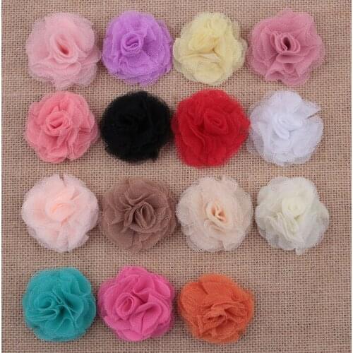 Yundfly 10PCS 2.4" Newborn Mini Shabby Chiffon Flower DIY Hair Accessoreis Fashion Tulle Mesh Flowers For Baby Headband