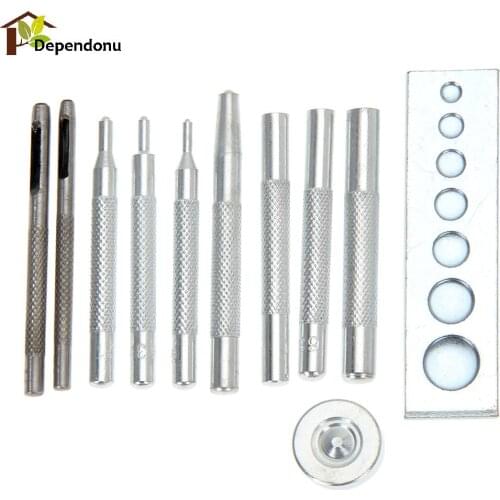 11 Set Craft Tool Die Punch Snap Rivet Setter Base Kit DIY Leather Craft Rivet Punch Tool Leather Hole Punch for DIY Leathercraf