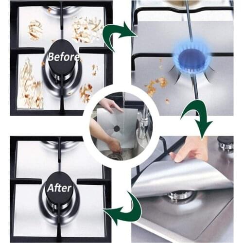 4Pcs/Set Oil-proof Gas Stove Surface Cleaning Protection Pad High Temperature Resistant Gas Stove Burner Cover Pad Kitchen Tools