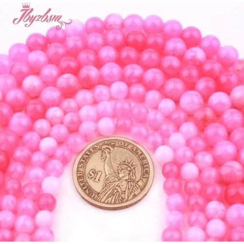 6,8,10mm Round Candy Pink Jades Smooth Ball Stone Spacer Beads For Women DIY Necklace Bracelets Earring Jewelry Making 15"