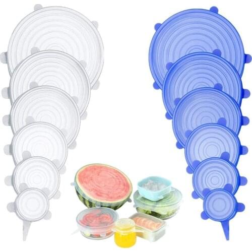 6Pcs Reusable Silicone Lids Stretch Food Cover Adjustable Food Wrap Seal Lid Cover Fresh Keeping Kitchen Cookware Accessories