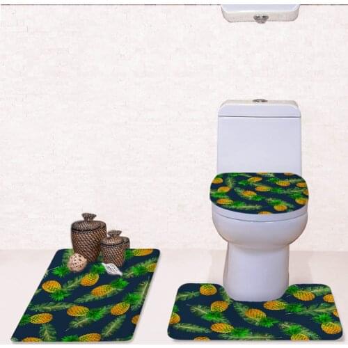 Pineapple Toilet Seat Cover Home Bathroom Decorator 3D WC Warm Toilet Lid Cover Soft Non Slip Area Rugs 3pcs/set