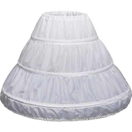 White White Children Petticoat A-Line 3 Hoops One Layer Kids Crinoline Lace Trim Flower Girl Dress Underskirt Elastic Waist Half