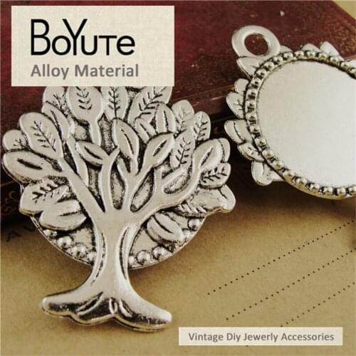 BoYuTe (10 Pieces/Lot) 30MM Cabochon Base Antique Bronze Silver Plated Zinc Alloy Tree Bezel Pendants Jewelry Materials
