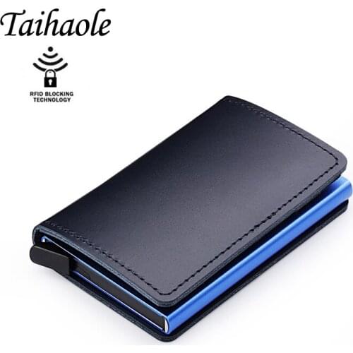 2020 RFID Blocking 100% Genuine Leather Credit Card Holder Aluminum Metal Business ID Cardholder Slim Card Case Mini Walle