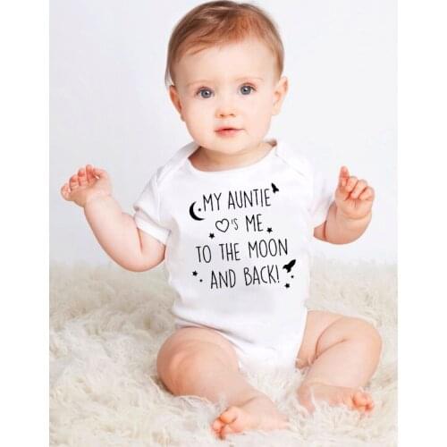 My Auntie Loves Me To The Moon and Back Print Short Sleeve Infant Baby Romper Girl Funny Jumpsuit Clothes Newborn Romper