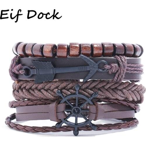 Eif Dock New Arrival Black Arrow Bracelet Bangle Genuine Leather Hand Chain Buckle Friendship Men Women Anchor Bracelet Hombre