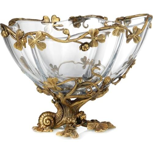 European antique Decoration Bowl high-end living room furnishings decoration Glass inlaid copper fruit plate