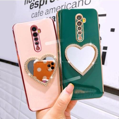 Electroplated Heart Glass Mirror Case For iPhone 12 11 Pro Max Mini XS X 6 7 8 Plus Mobile Phone Cases Cover 6S se