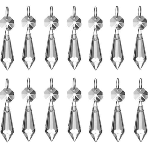 H&D Replacement Clear Chandelier Icicle Crystal Prisms Octogan Crystal Bead for Lamp Decoration (50pcs 38mm)