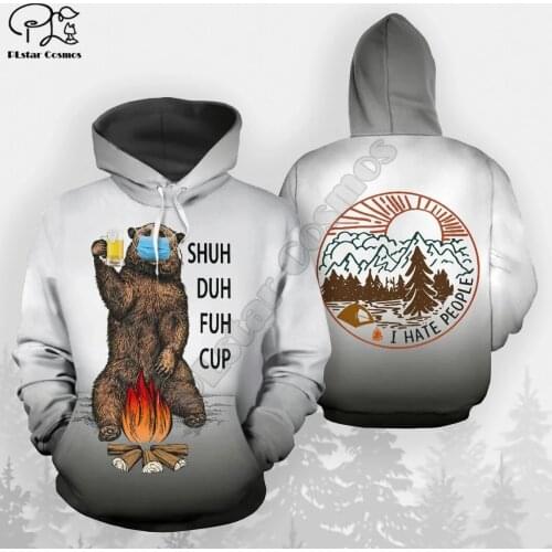 Animal hoodies 3D printed Bear Camping Grey Hoodie Hoodie Sweatshirt Harajuku Autumn Streetwear women men Casual Tracksuit