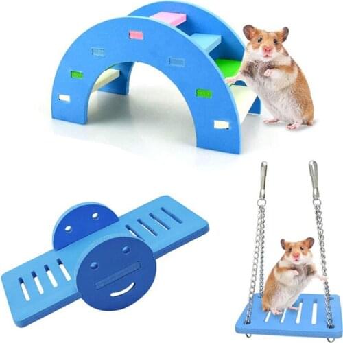 Hamster Toys Wooden Rainbow Bridge Seesaw Swing Toys Small Animal Activity Climb Toy DIY Hamster Cage Accessories