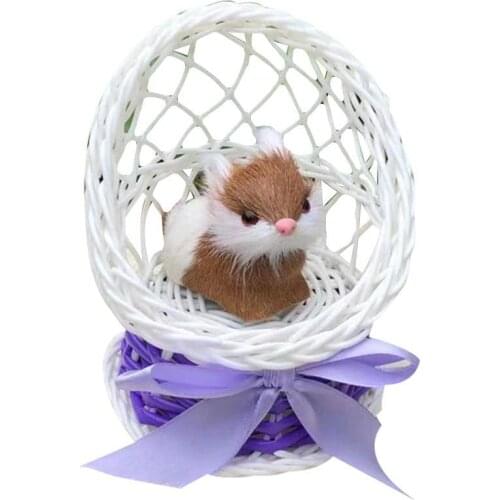 Simulation Faux Fur Rabbit Sitting in Basket Figurine Toy Home Party Table Ornament Easter Birthday Gift
