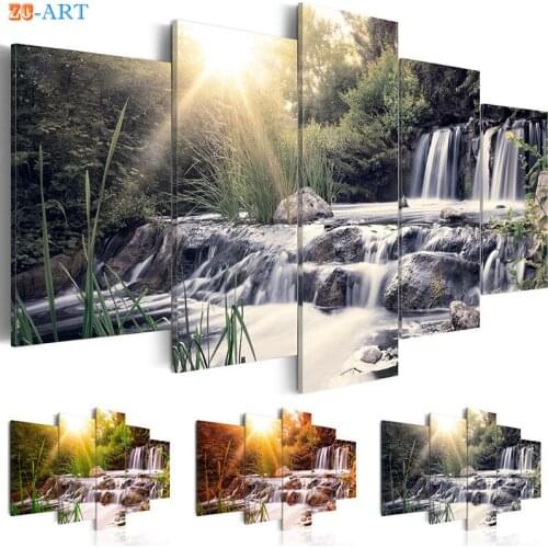 Waterfull Prints Landscape Nature Poster Canvas Painting Canvas Art 5 Pane Large Wall Art Wall Pictures for Living Room Decor