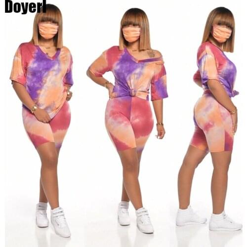 Summer Casual Tracksuits Women Set Shorts Tie Dye T Shirt and Biker Shorts Set Suit Lounge Wear for Women Two Piece Outfits Set