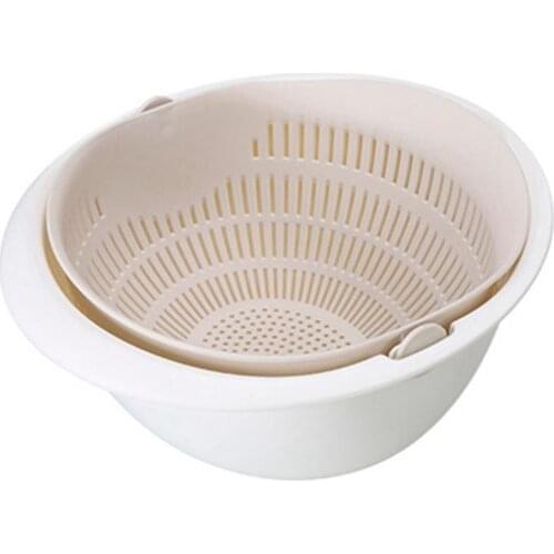 Kitchen Drain Basket Bowl Rice Washing Colander Basket Strainer Vegetable Fruit Double Drain Storage Portable Detachable Basket