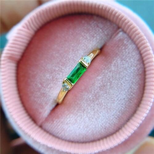 Cute Female Crystal Green Stone Ring Vintage Yellow Gold Color Square Wedding Rings For Women Small Square Thin Engagement Ring